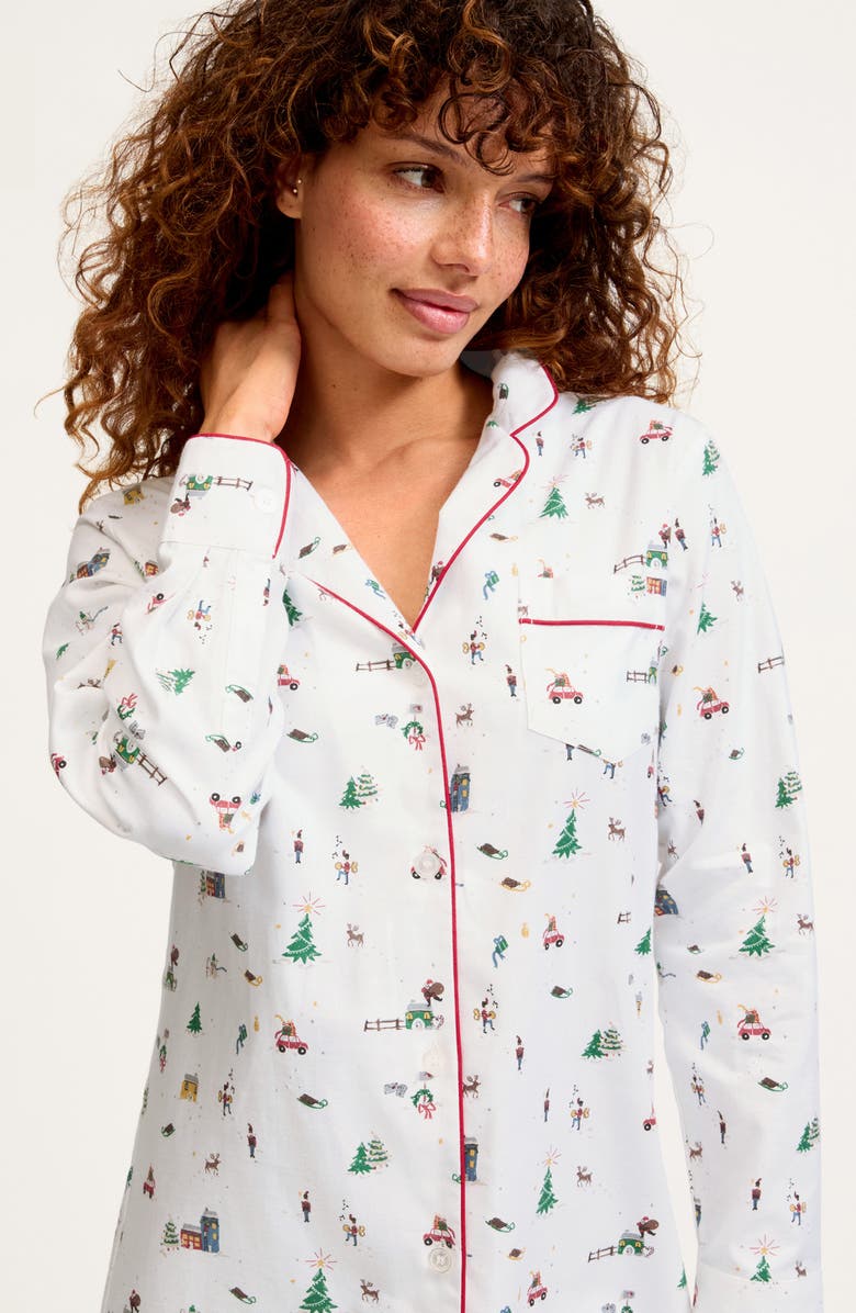 Petite Plume Holiday Town Cotton Twill Nightshirt, Alternate, color, White