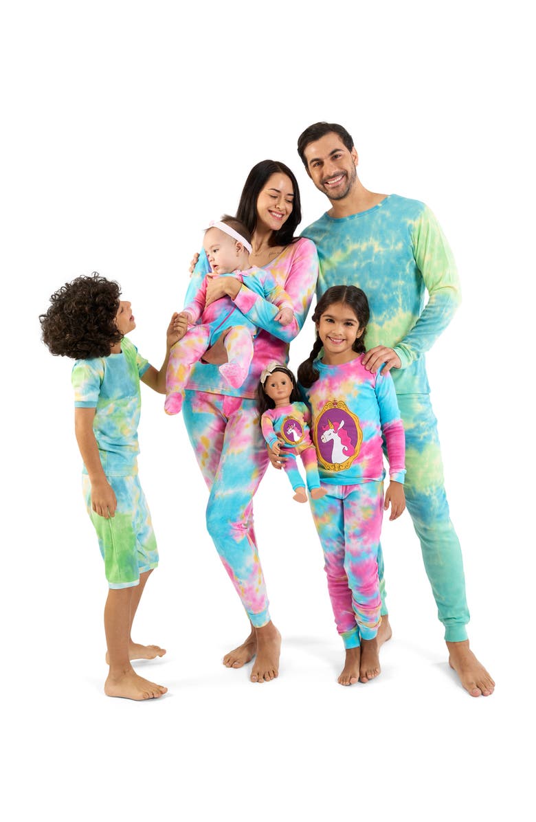 Leveret Kids Two-Piece Tie Dye Cotton Matching Family Pajamas, Alternate, color, Tie Dye Rainbow