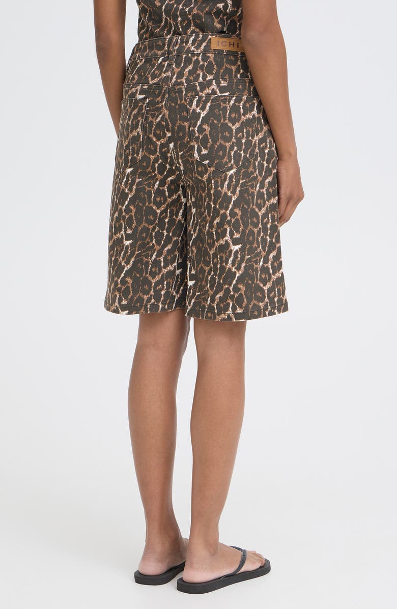 ICHI Leopard Print Denim Bermuda Shorts, Alternate, color, Leopard