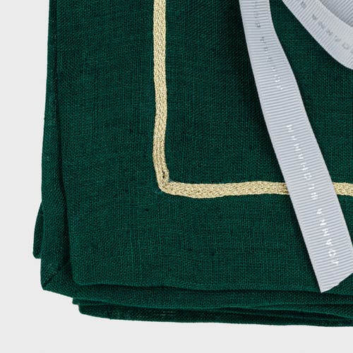 Joanna Buchanan Gold-tone Trim Linen Dinner Napkins, Set Of 2 In Green