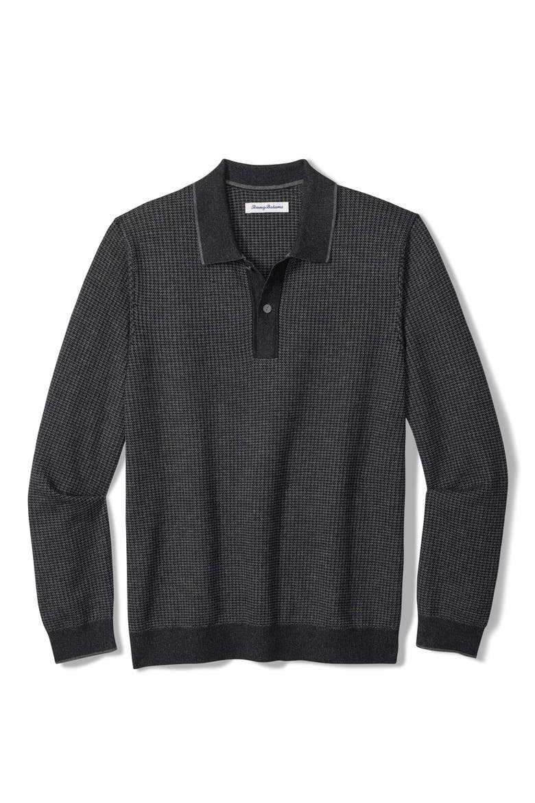 Coolside Texture Polo Sweater, Alternate, color, BLACK