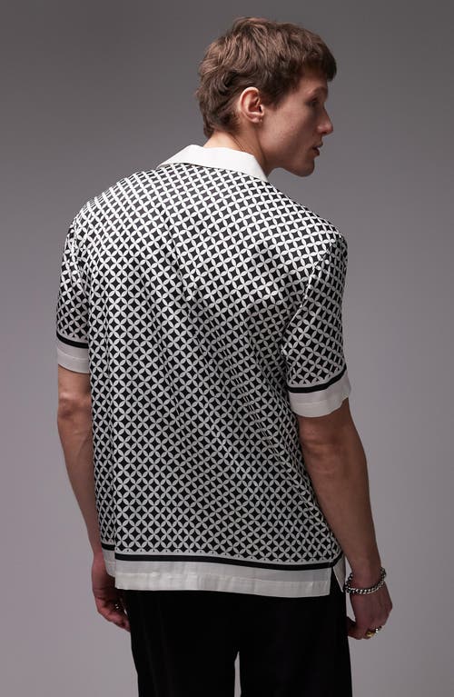 Topman Short Sleeve Geo Satin Shirt In Black
