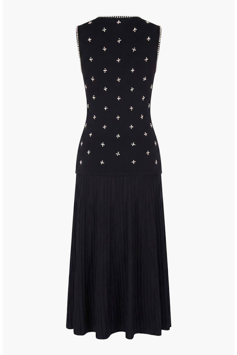 Pearl Embellished Pleated Midi Sleeveless Dress, Alternate, color, Black