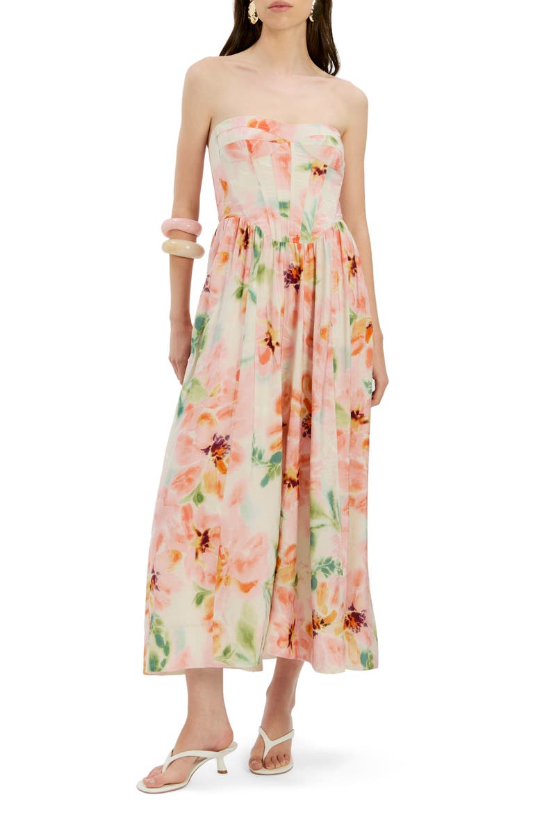 Lola Floral Strapless Corset Dress, Main, color, PINK FLORAL