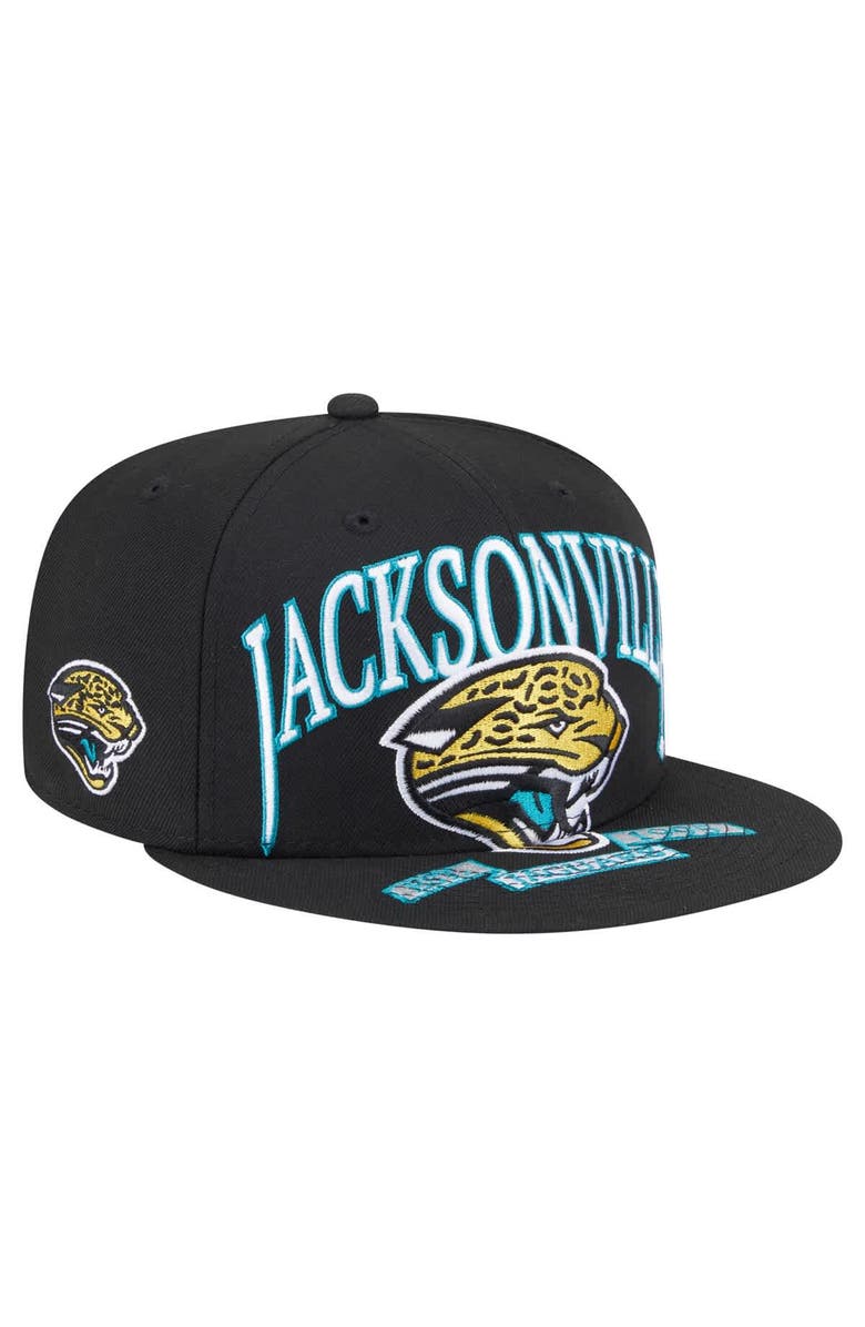 New Era Men's New Era Black Jacksonville Jaguars Throwback Oversized 59FIFTY Fitted Hat, Main, color, Black
