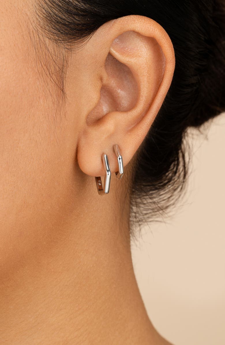 Sterling Forever Emmy Set of 2 Geometric Hoop Earrings, Alternate, color, Silver