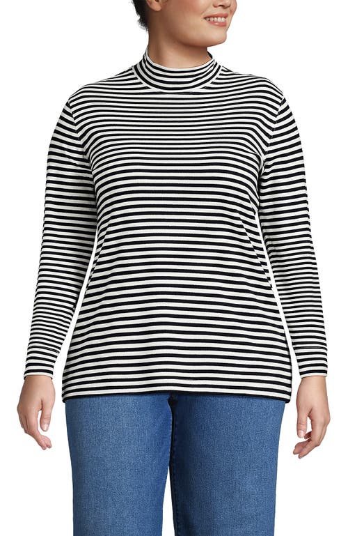 Lands' End Plus Size Relaxed Cotton Long Sleeve Mock Turtleneck In Black