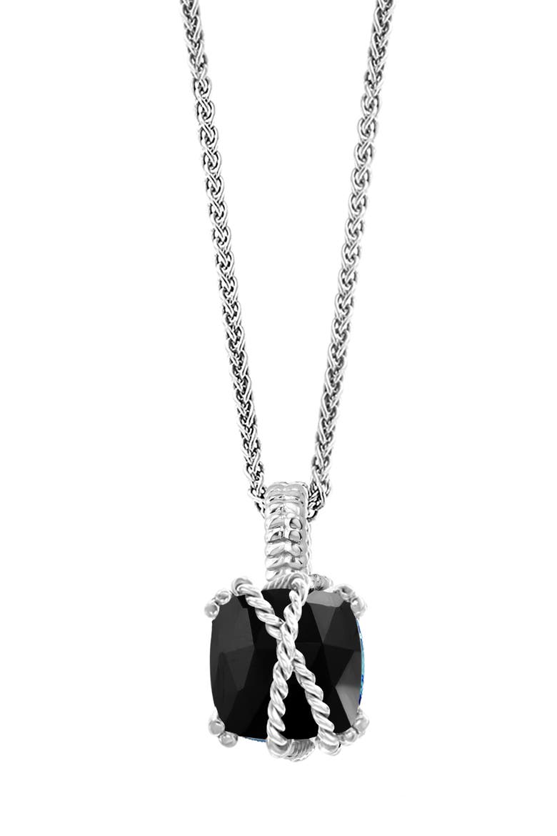 Sterling Silver Onyx Pendant Necklace, Alternate, color, SILVER