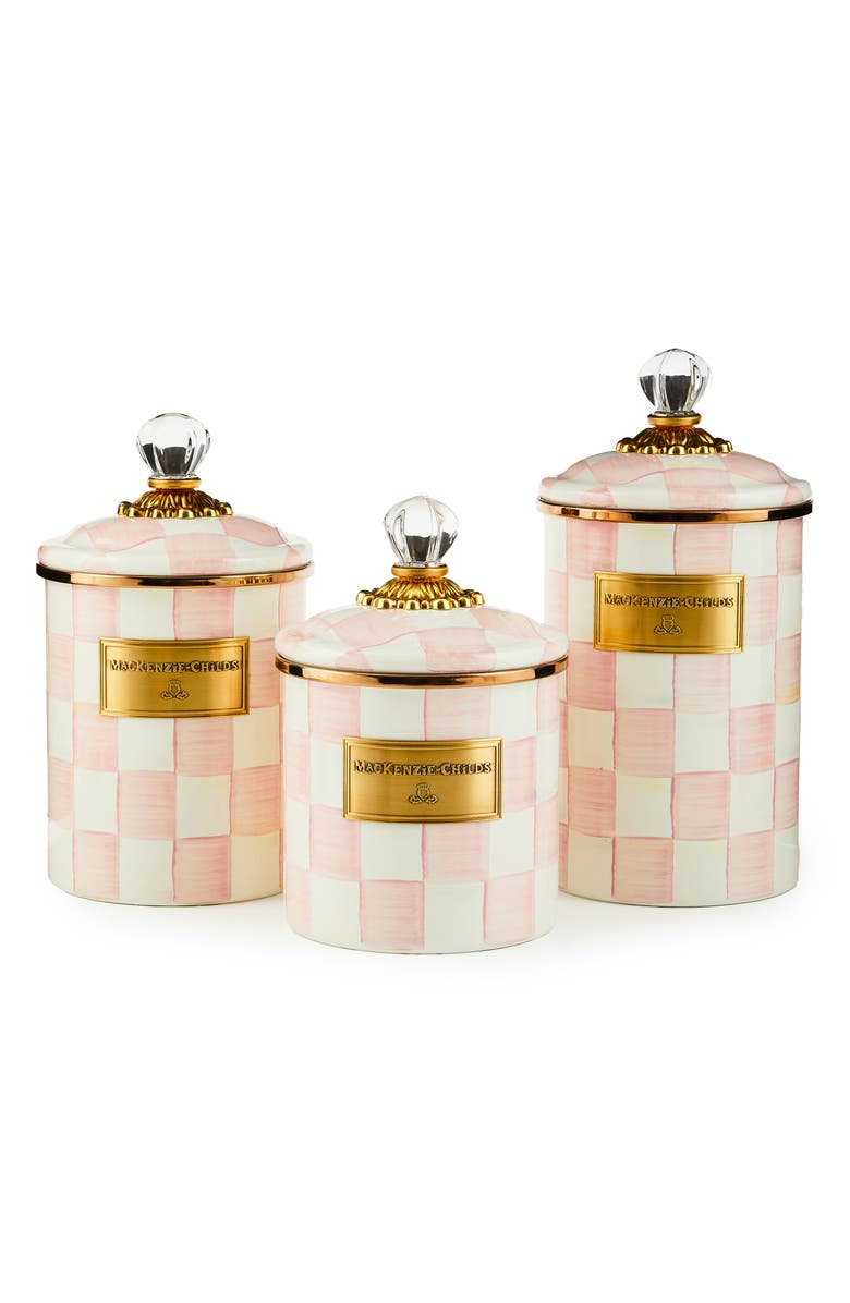 MACKENZIE CHILDS Set of 3 Rosy Check Canisters, Main, color, Rosy