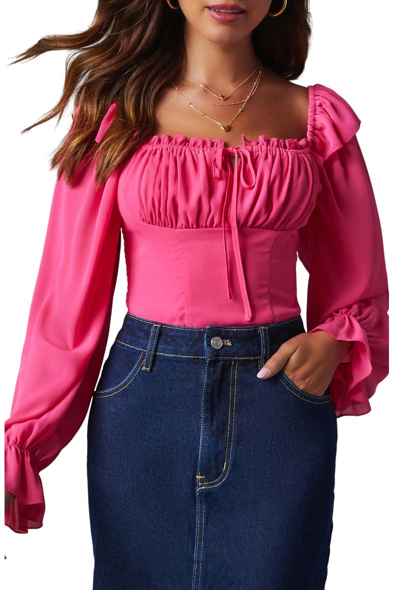 Julie Ruffle Shoulder Crop Top, Main, color, PINK