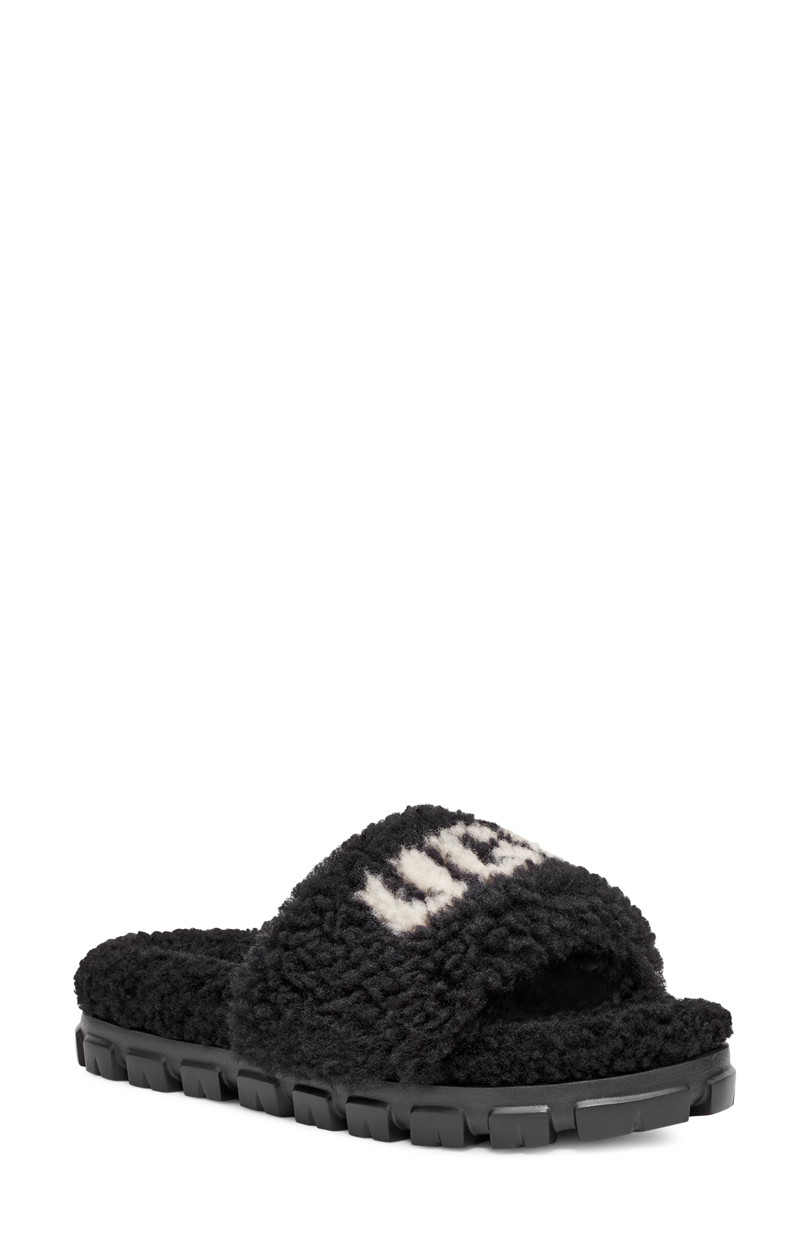 UGG<sup>®</sup> Cozetta Graphic Curly Genuine Shearling Lined Slide Sandal, Main, color, 