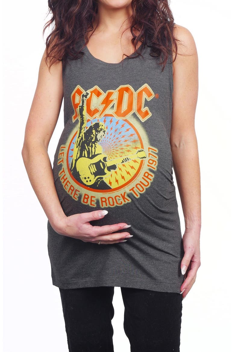 AC/DC Graphic Ruched Maternity Tank, Main, color, CHARCOAL