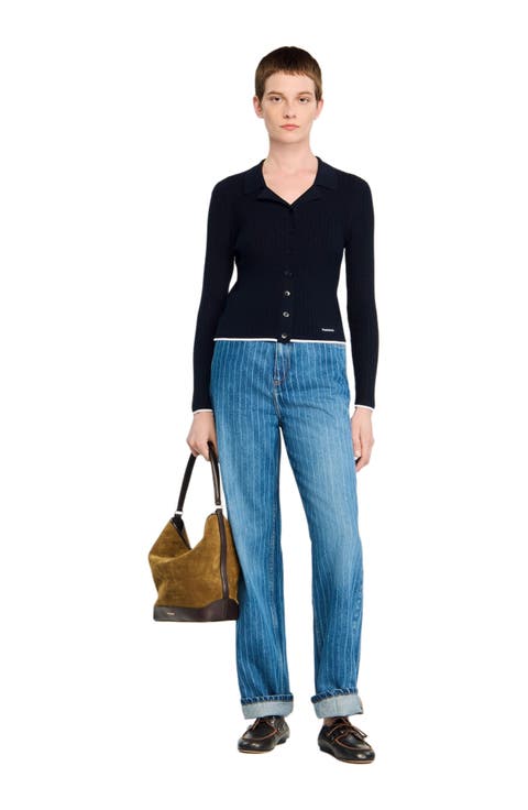 Cropped polo collar cardigan