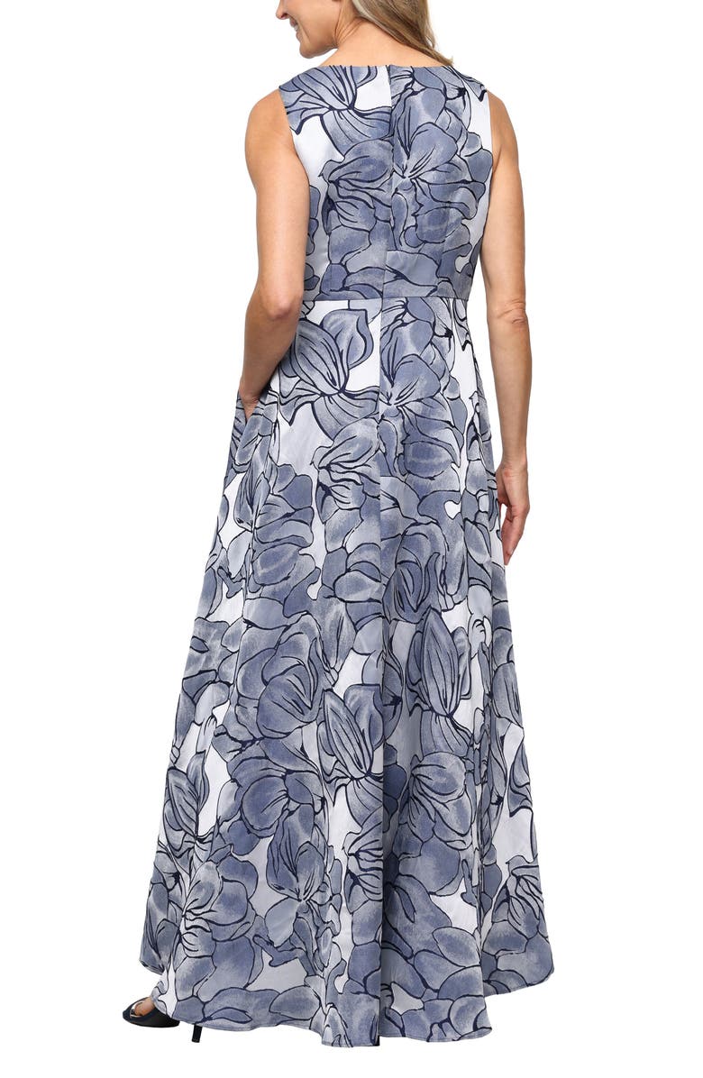SL FASHIONS Floral Sleeveless Jacquard Gown, Alternate, color, Navy Ivory