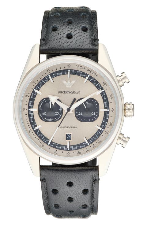 Chronograph Leather Strap Watch, 42mm