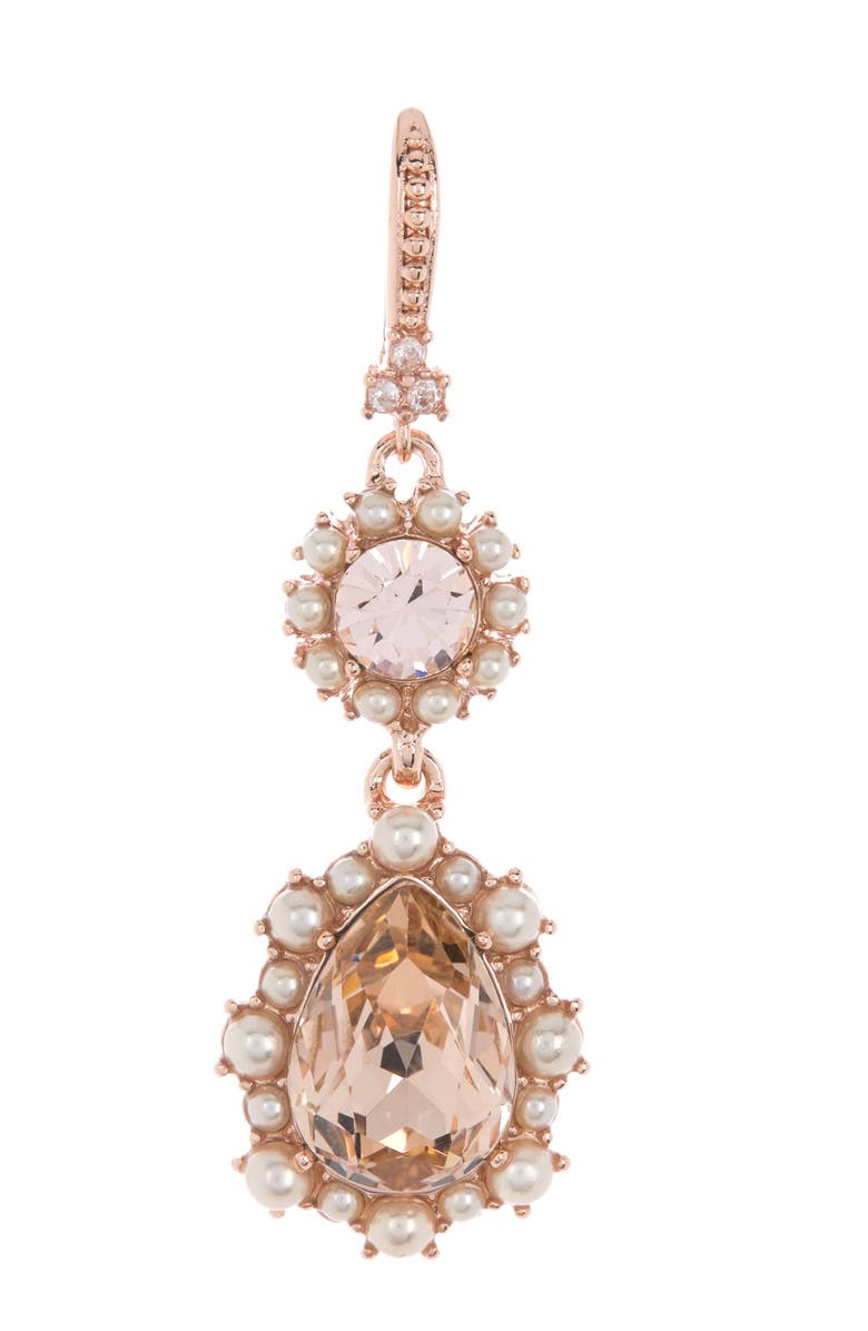 Marchesa Imitation Pearl & Crystal Double Drop Earrings, Main, color, 