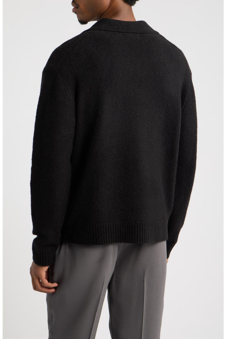 Bouclè Polo Sweater, Alternate, color, BLACK