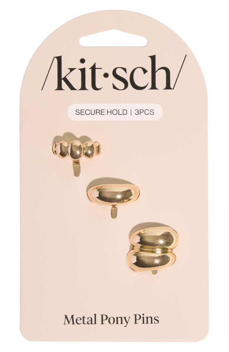 Kitsch 3-Pack Secure Hold Metal Pony Pins, Alternate, color, Gold