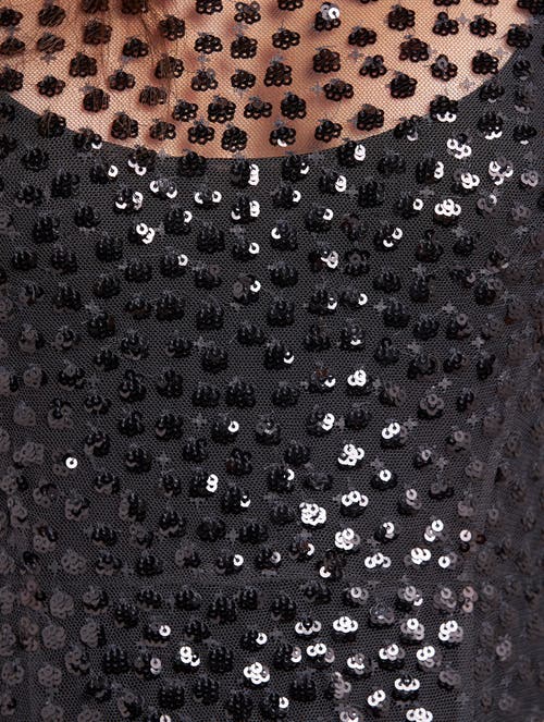 Needle & Thread Scallop Sequin Sheer Bow Ankle Gown In Black
