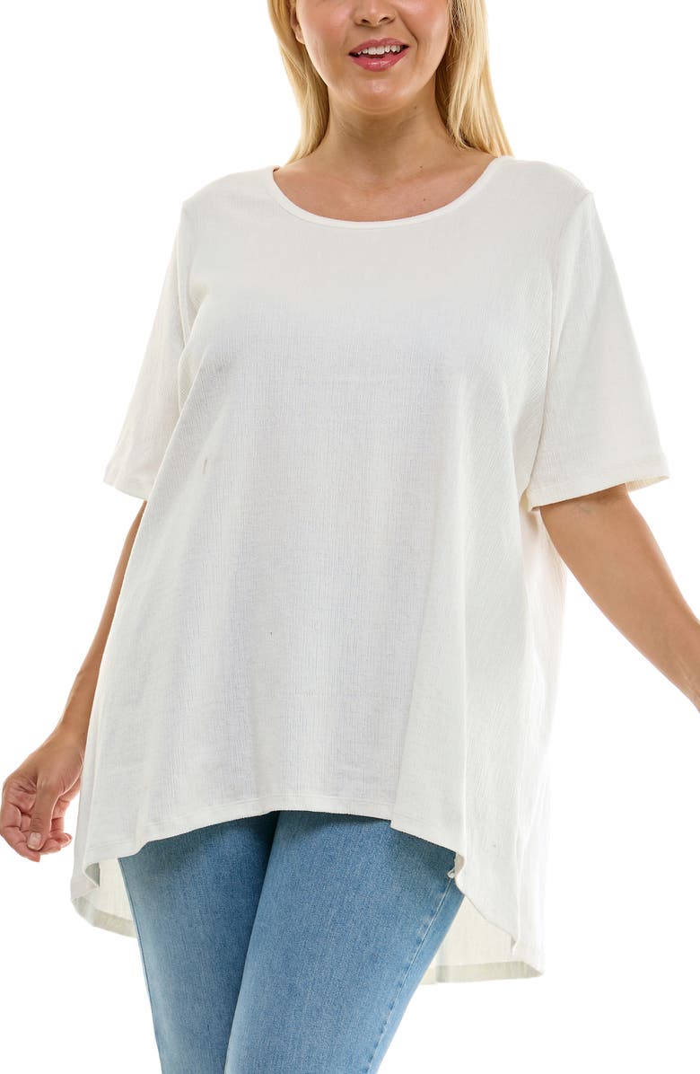 Nina Leonard Elbow Length Sleeve High-Low Top, Main, color, Ivory