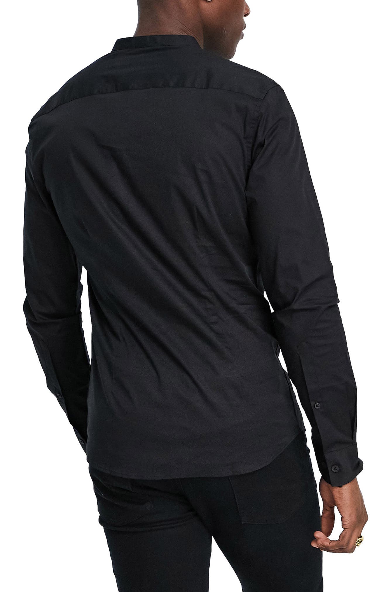 ASOS DESIGN Skinny Fit Band Collar Button-Up Shirt (Men) | Nordstrom