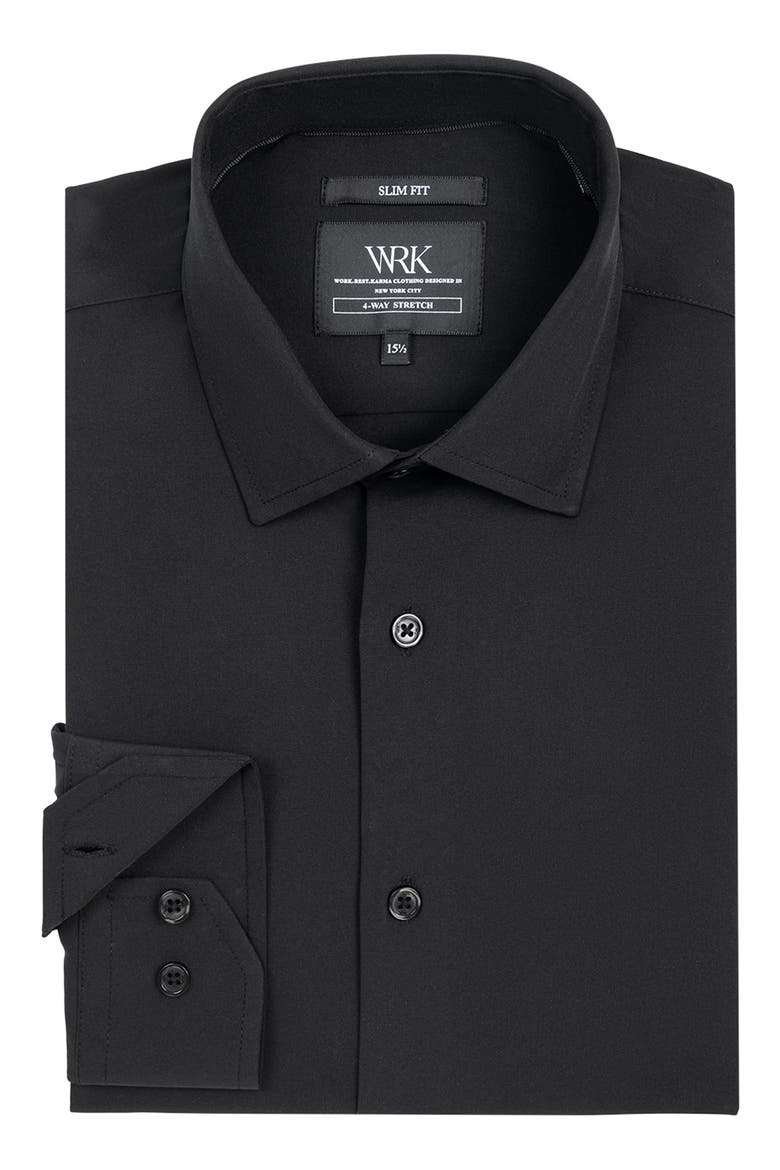 Slim Fit Solid Black Performance Dress Shirt, Alternate, color, BLACK
