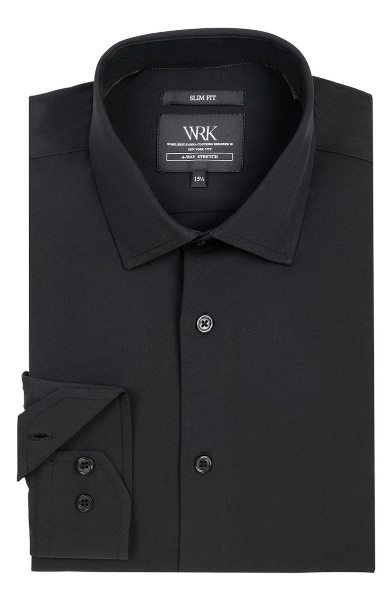 W.R.K Slim Fit Solid Black Performance Dress Shirt, Alternate, color, Black