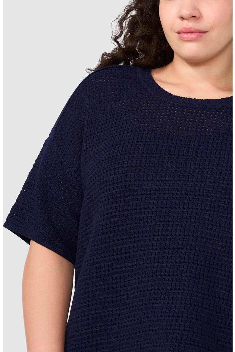 Open Stitch Cotton Crewneck Sweater, Alternate, color, CLASSIC NAVY