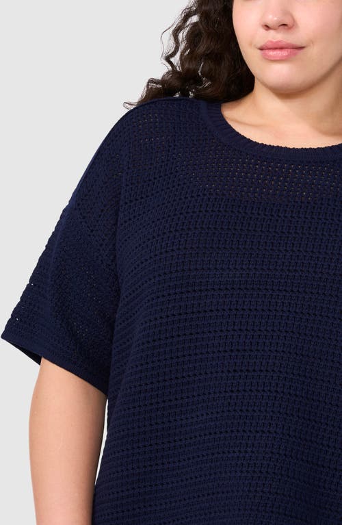 Halogenr Halogen(r) Open Stitch Cotton Crewneck Sweater In Classic Navy