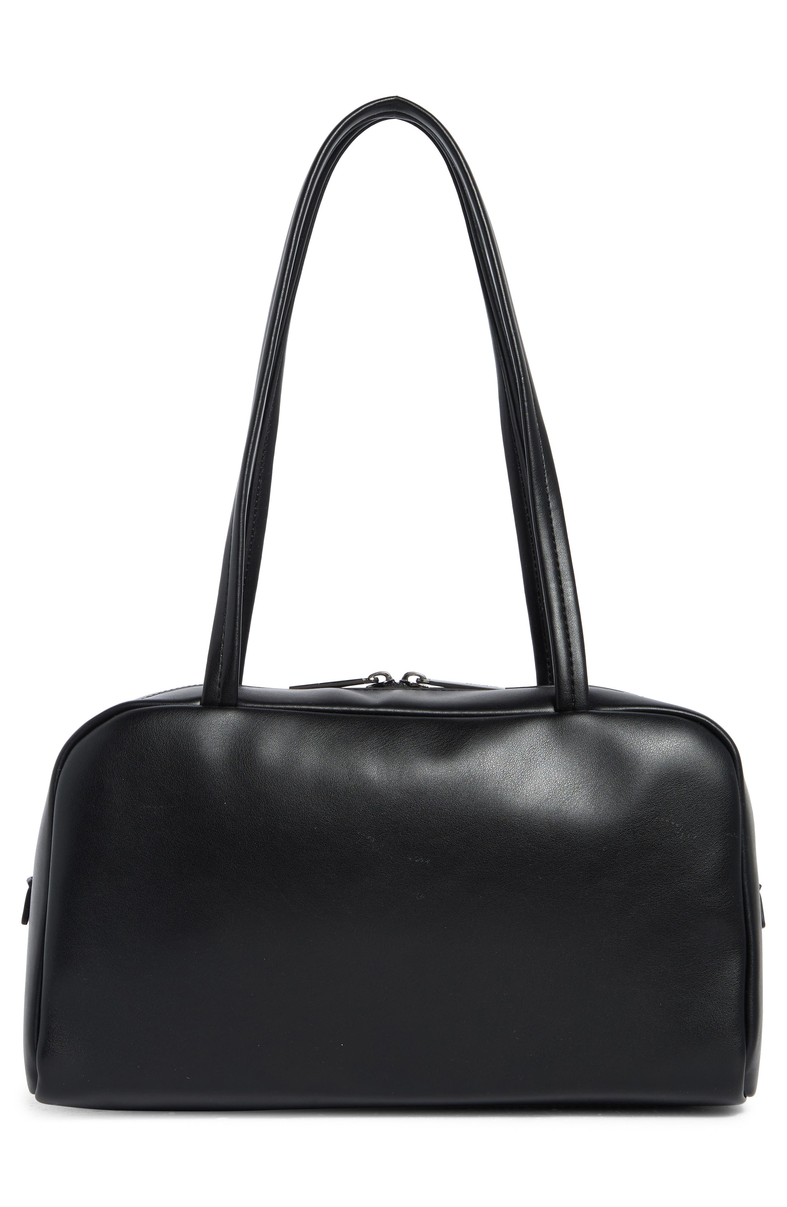 Bowler Faux Leather Shoulder Bag, Alternate, color, BLACK