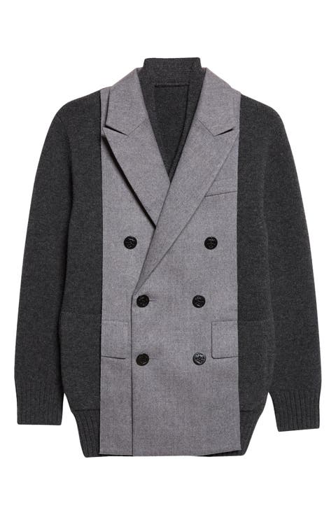Mixed Media Flannel Panel Wool Blend Cardigan
