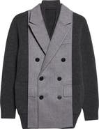 Sacai Mixed Media Flannel Panel Wool Blend Cardigan