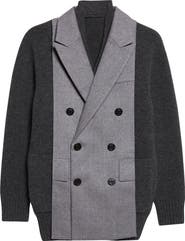 Sacai Mixed Media Flannel Panel Wool Blend Cardigan