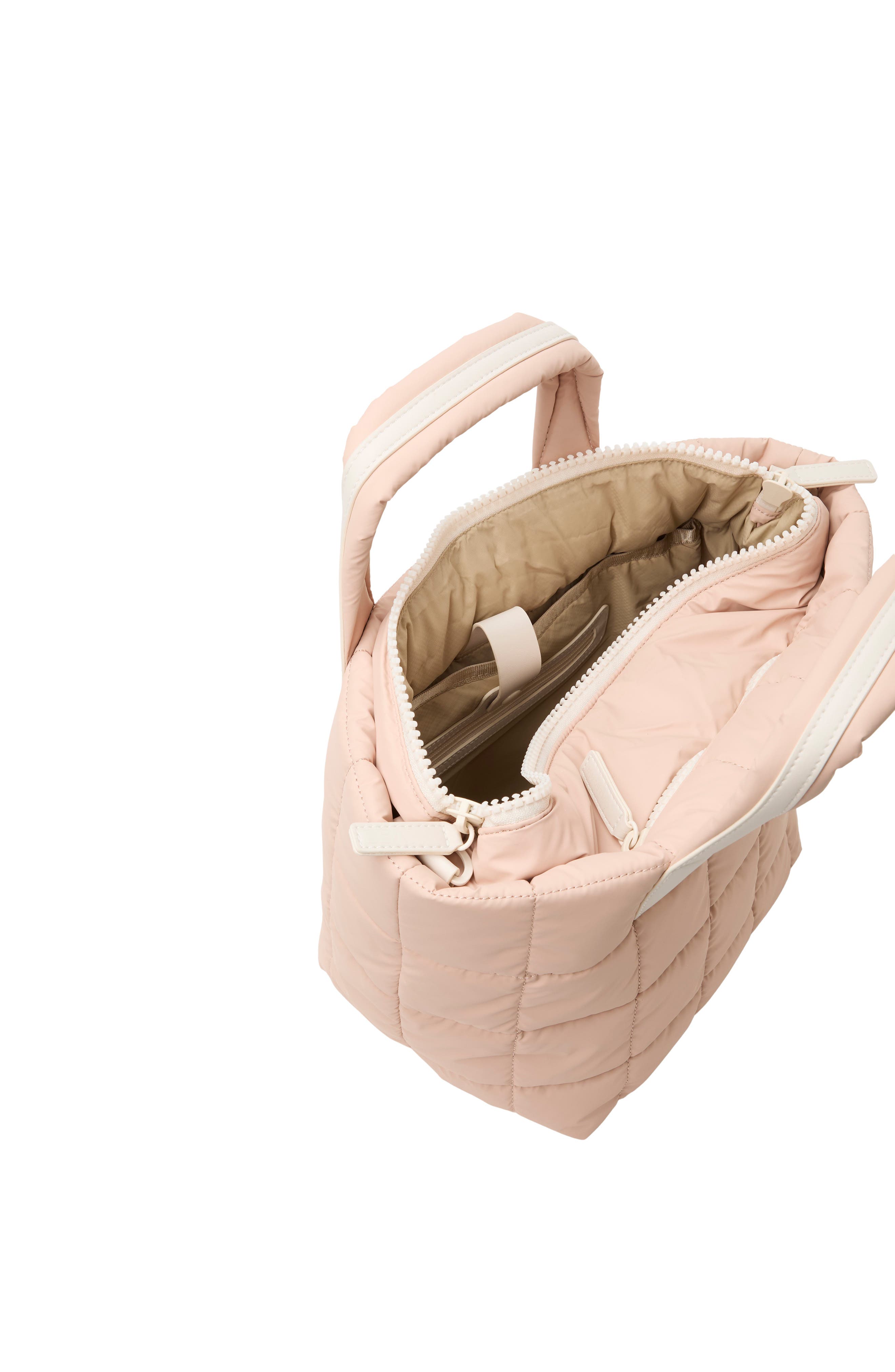 VeeCollective Small Porter Quilted Recycled Nylon Tote, Alternate, color, Cameo Rose Pnk