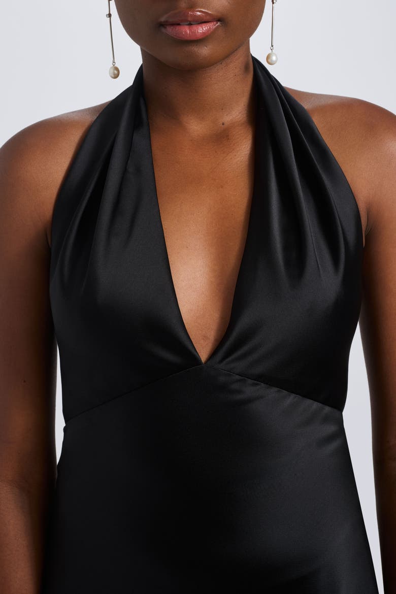 V-neck Fit-to-Flare Halter Gown, Alternate, color, Black
