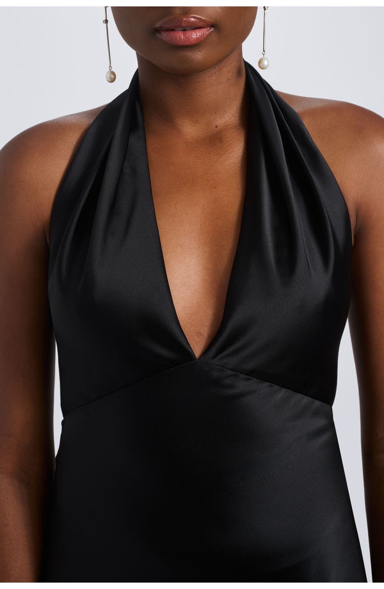 Amsale V-neck Fit-to-Flare Halter Gown, Alternate, color, Black