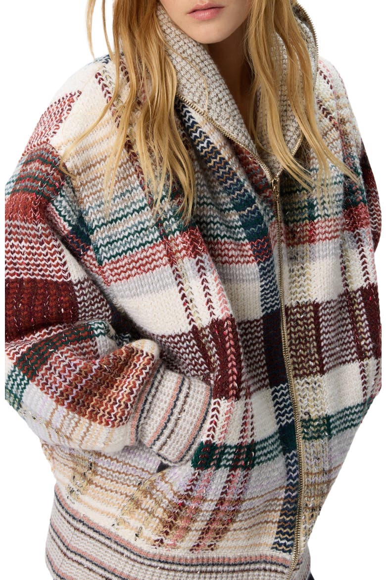 Quilted Jacket With Check Pattern, Alternate, color, White & Burgundy