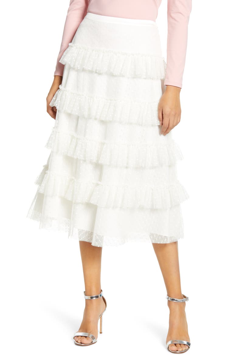 Rachel Parcell Tiered Dot Mesh Skirt, Main, color, 