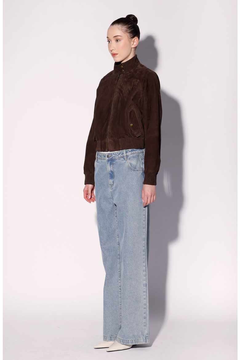 Bowie Suede Bomber Jacket, Alternate, color, Mocha Suede