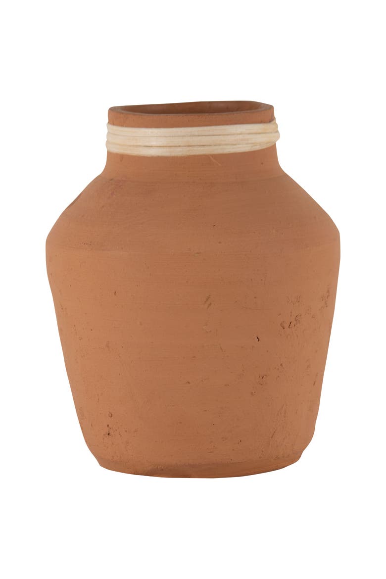 Natural Handthrown Terracotta & Rattan Accents Decorative Home Vase, Main, color, Brown
