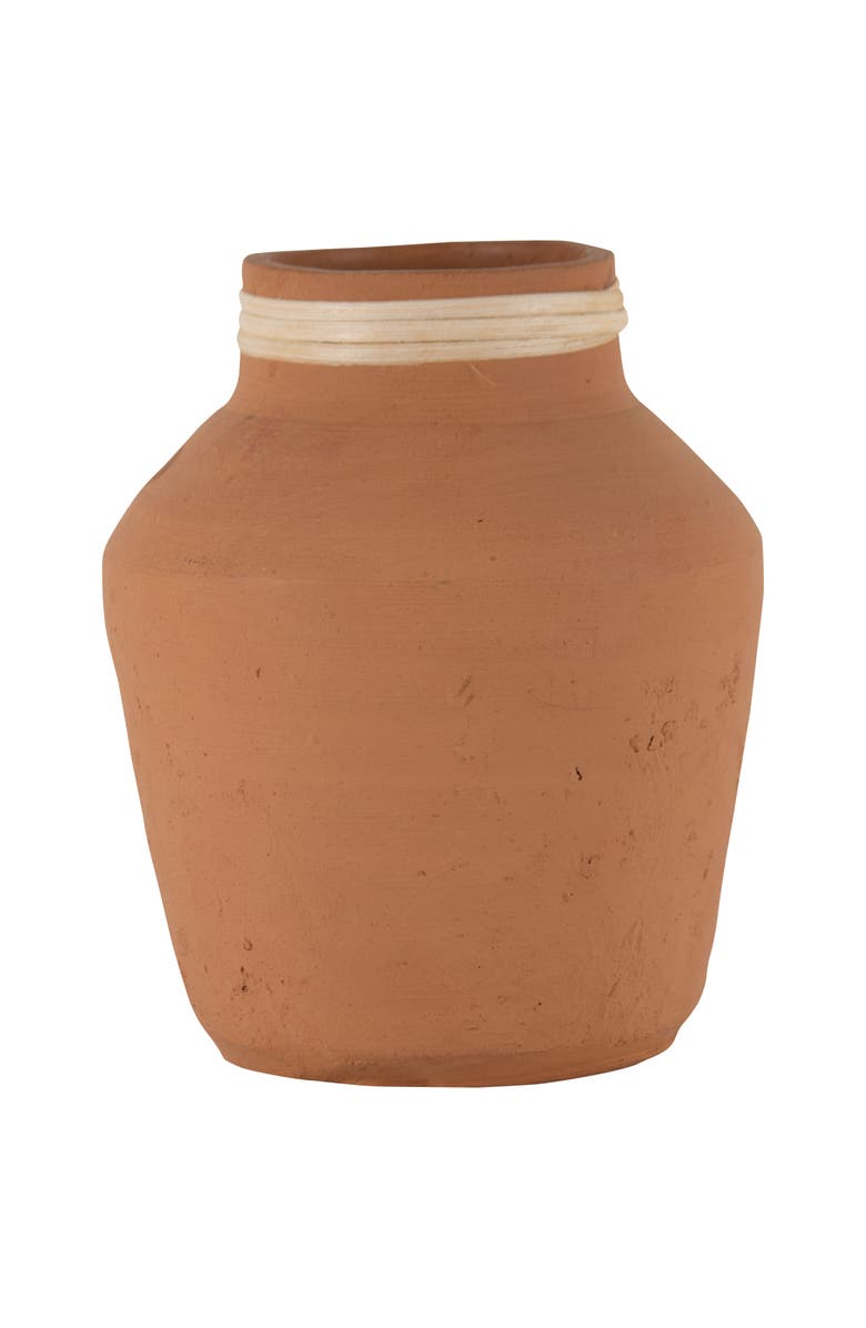 Foreside Home and Garden Natural Handthrown Terracotta & Rattan Accents Decorative Home Vase, Main, color, Brown