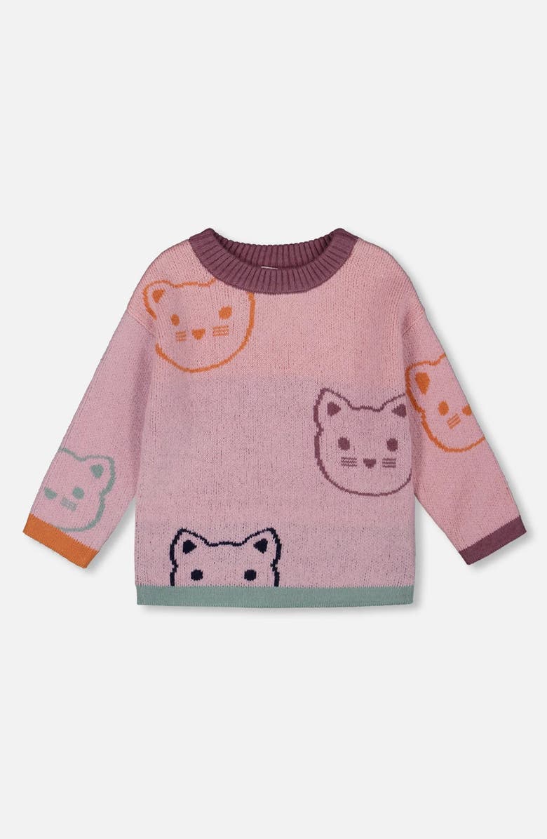 Deux par Deux Knit Jacquard Sweater with Cats, Main, color,