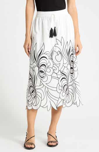Embroidered Tassel Tie Front Skirt