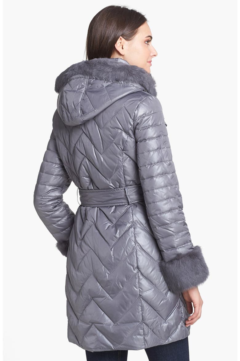 Genuine Rabbit Fur Trim Down & Feather Coat, Alternate, color, LIGHT GREY