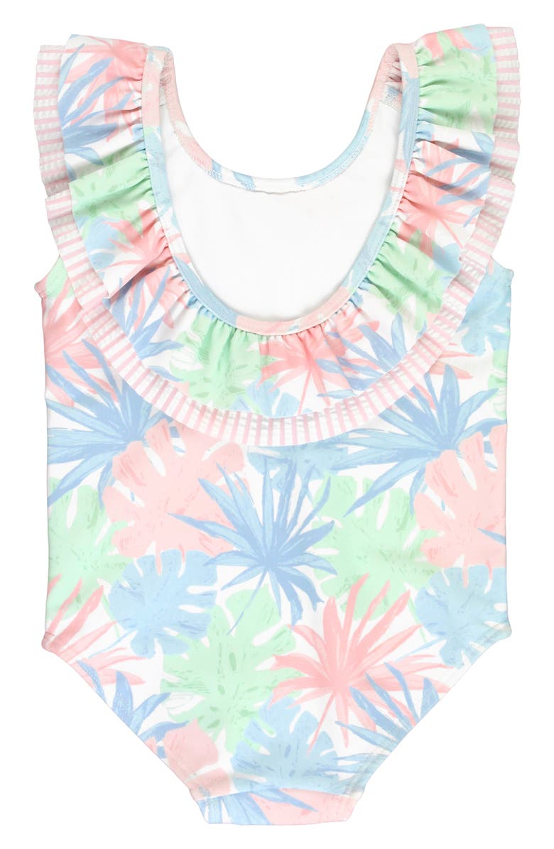 RuffleButts Kids' Pastel Palms Ruffle One-Piece Swimsuit, Alternate, color, 