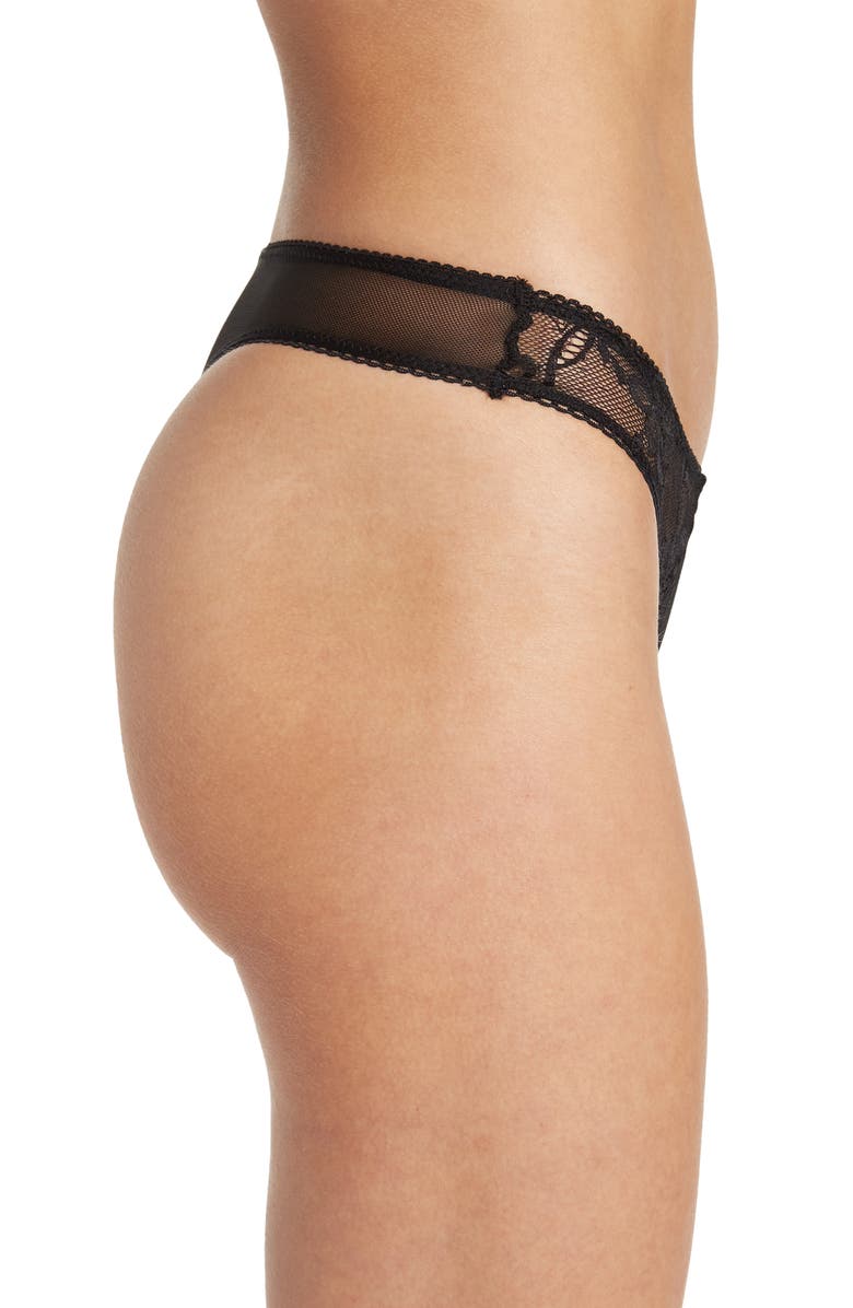 DAISY FUENTES Velvet Lace Underwire Longline Bra & Thong 2-Piece Set, Alternate, color, 