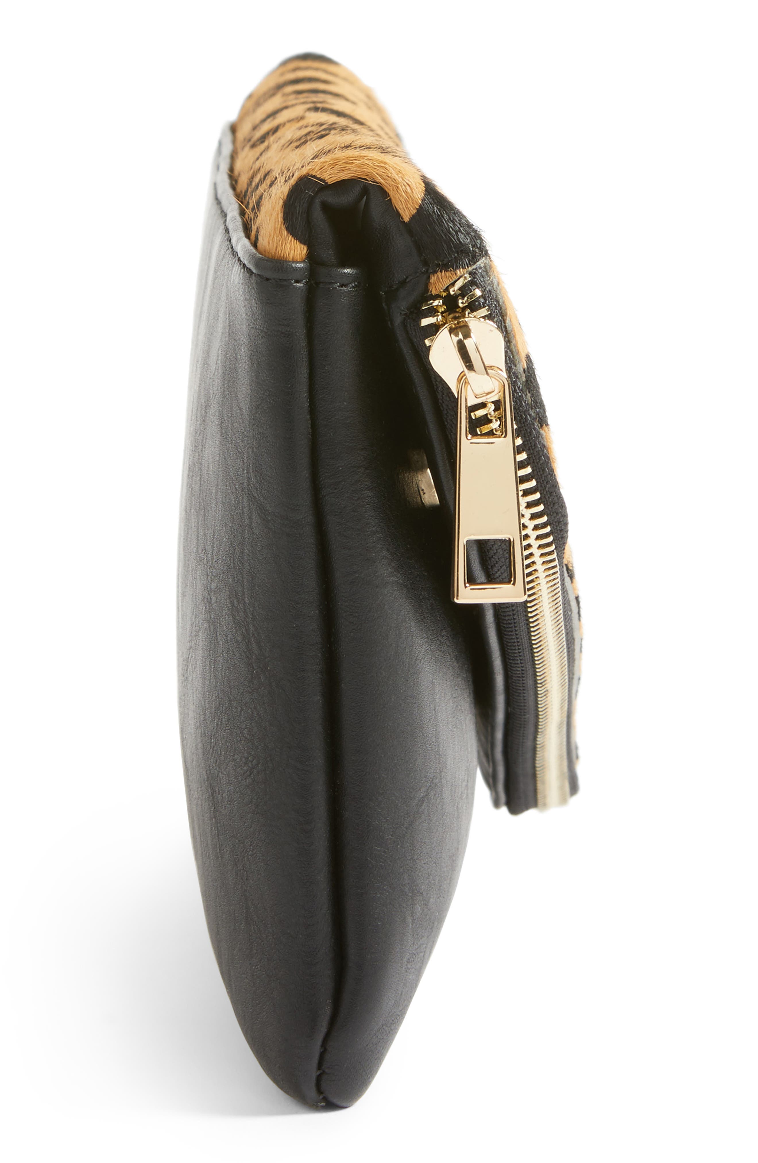 Tamika Genuine Calf Hair & Faux Leather Foldover Clutch, Alternate, color, LEOPARD