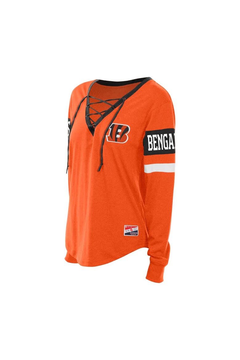Women's New Era  Orange Cincinnati Bengals Throwback Lace-Up Long-Sleeve T-Shirt, Alternate, color, Orange
