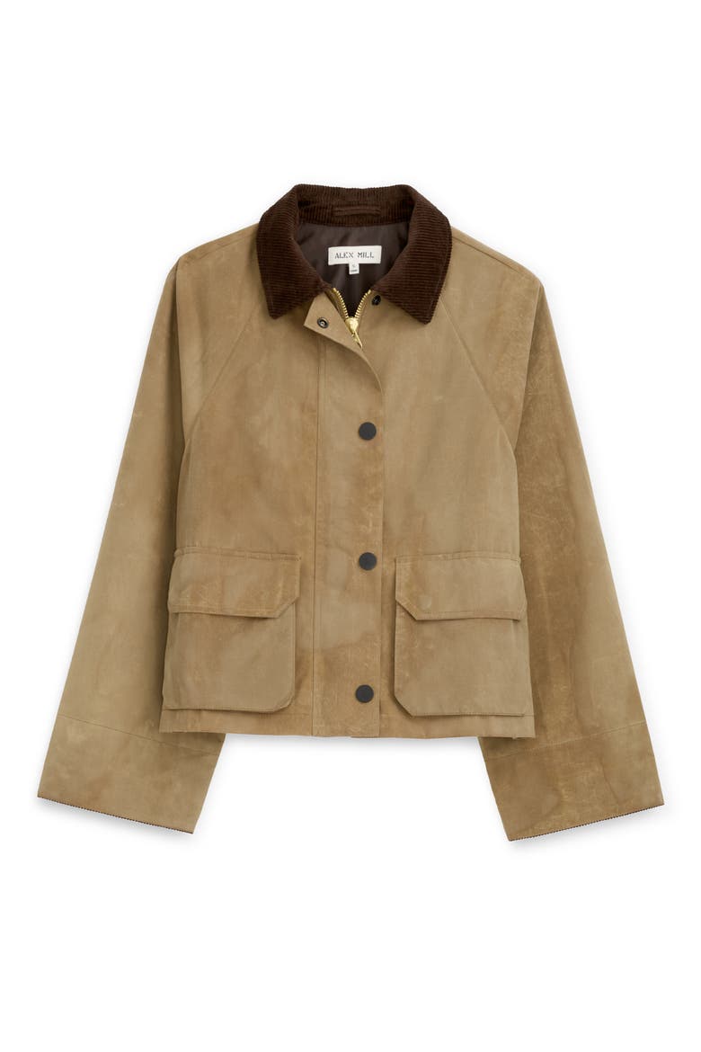 Chiltern Corduroy Trim Waxed Cotton Crop Jacket, Alternate, color, VINTAGE KHAKI