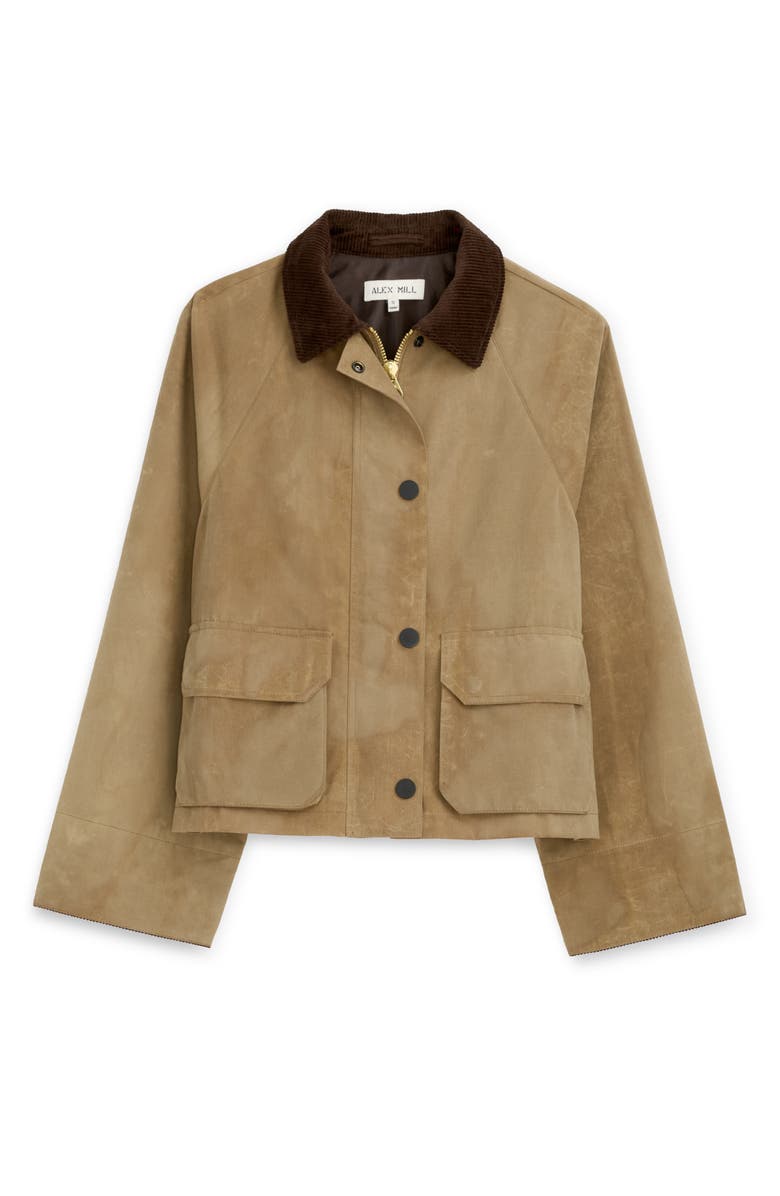 Alex Mill Chiltern Corduroy Trim Waxed Cotton Crop Jacket, Alternate, color, Vintage Khaki